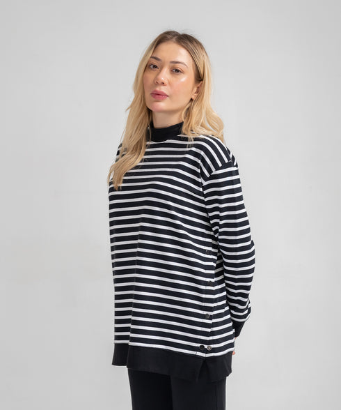 Women's Striped Mock Neck Set