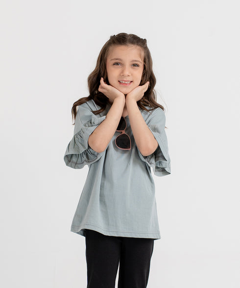 Girls' Ruffle Sleeve Cropped Tee