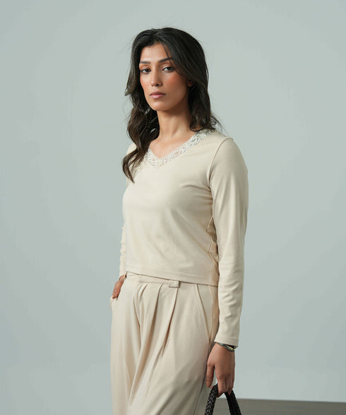 Women's V-Neck Lace Top