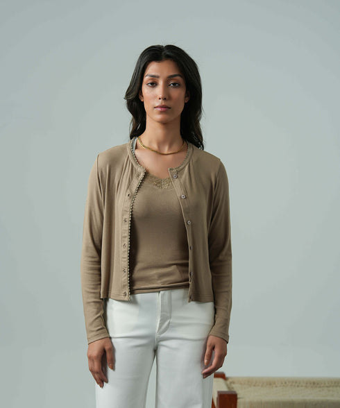 Women's Modal Rib Lace Cardigan