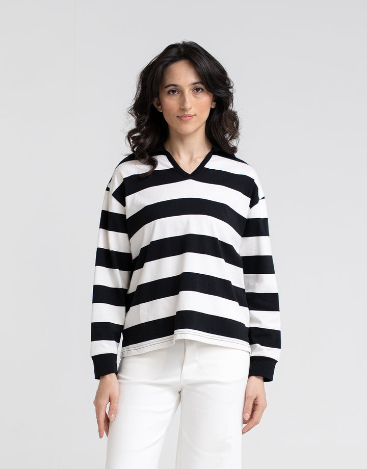 Women's Striped Long Sleeve Polo