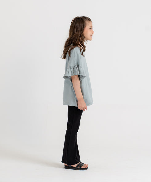 Girls' Ruffle Sleeve Cropped Tee