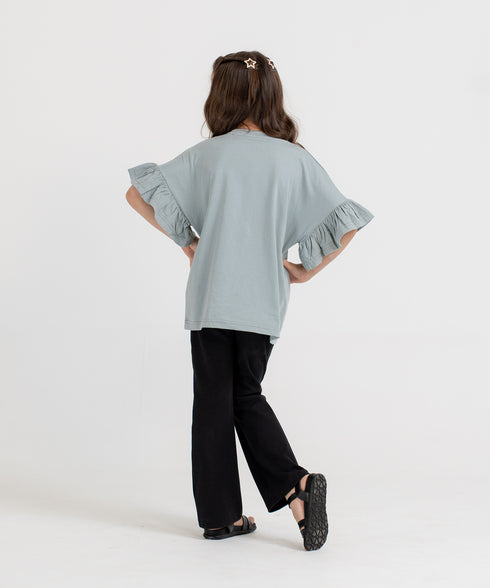Girls' Ruffle Sleeve Cropped Tee
