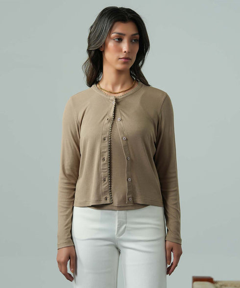 Women's Modal Rib Lace Cardigan