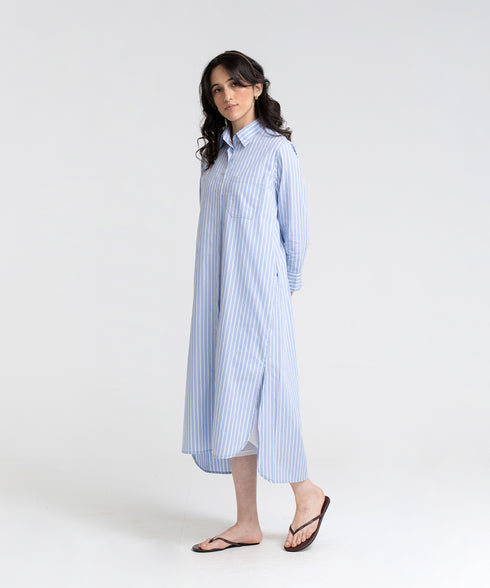 Women's Striped Pocket Shirt Dress