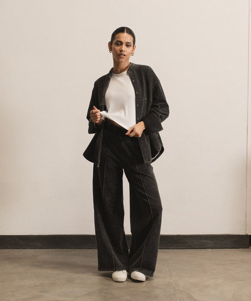 Women's Denim Band Collar Shirt