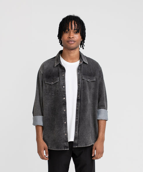 Men's Denim Snap Button Down Shirt