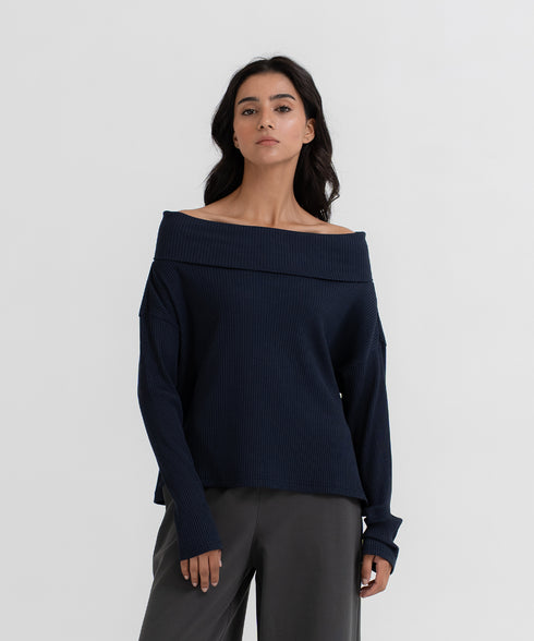 Women's Ribbed Draped Top