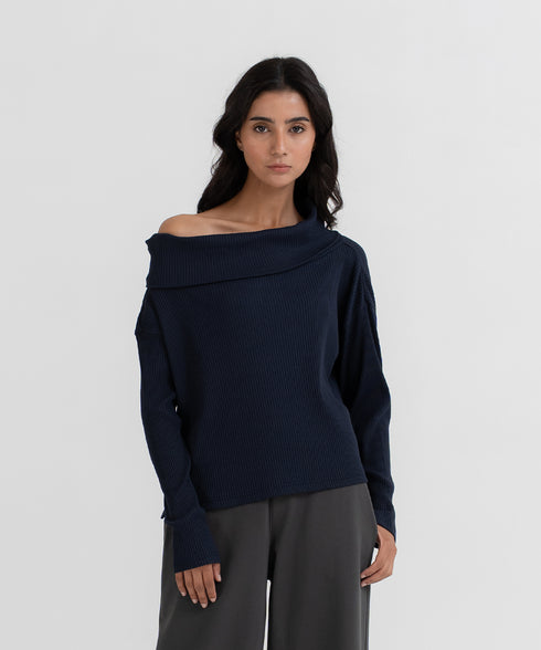 Women's Ribbed Draped Top