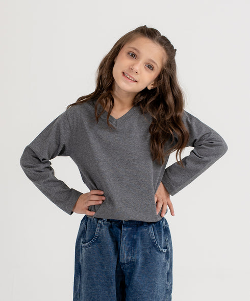 Kids' Basic Long Sleeve V-Neck Tee