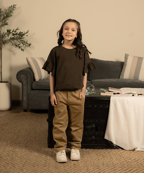 Girls' Ruffle Sleeve Cropped Tee