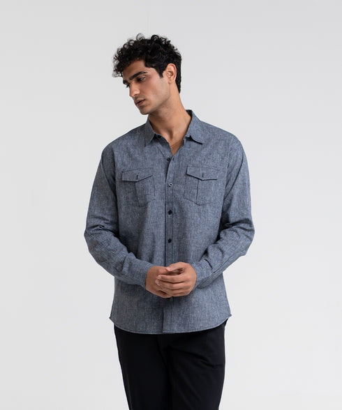 Men's Linen Cargo Pocket Shirt