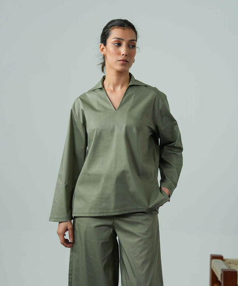 Women's Cotton Collared Set