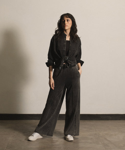 Women's Denim Band Collar Shirt