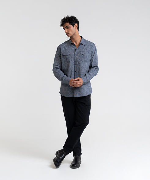 Men's Linen Cargo Pocket Shirt