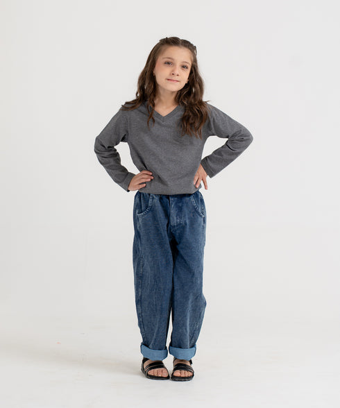Kids' Basic Long Sleeve V-Neck Tee