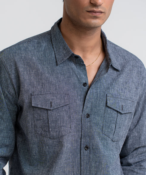 Men's Linen Cargo Pocket Shirt