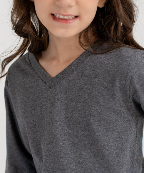 Kids' Basic Long Sleeve V-Neck Tee
