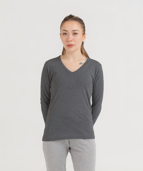 Women's Basic Long Sleeve V-Neck Tee