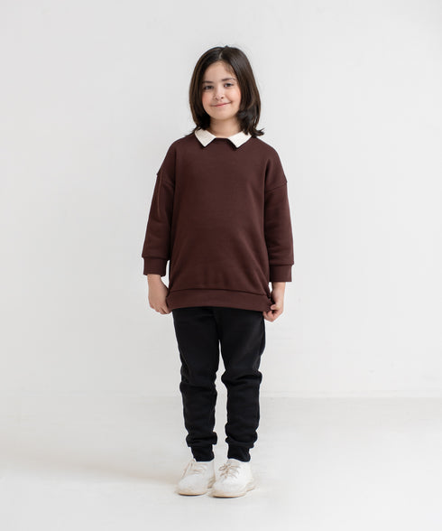 Girls' Contrast Collared Sweatshirt