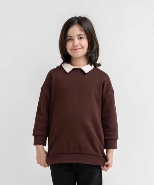 Girls' Contrast Collared Sweatshirt