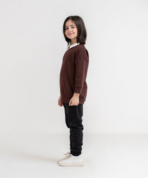 Girls' Contrast Collared Sweatshirt