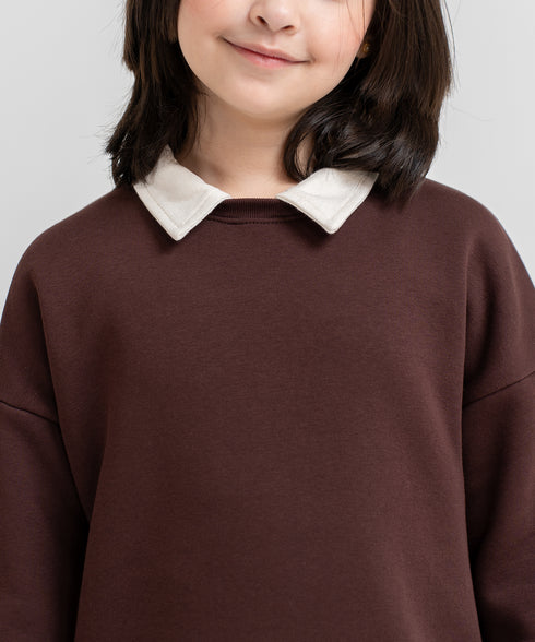 Girls' Contrast Collared Sweatshirt