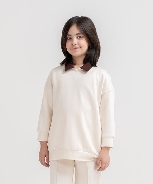 Girls' Contrast Collared Sweatshirt