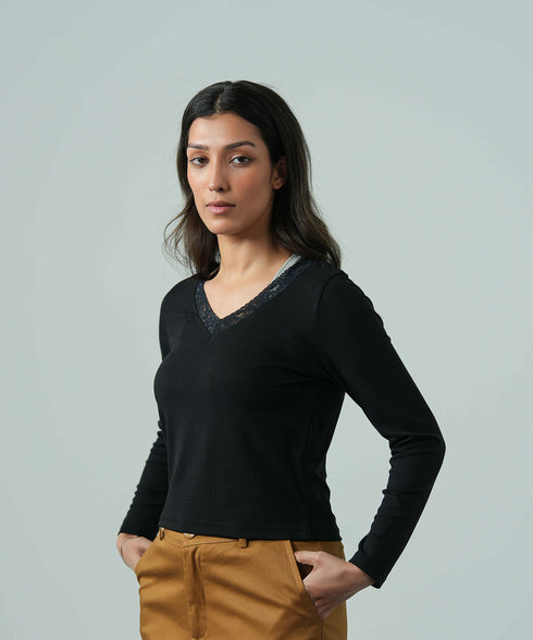 Women's V-Neck Lace Top