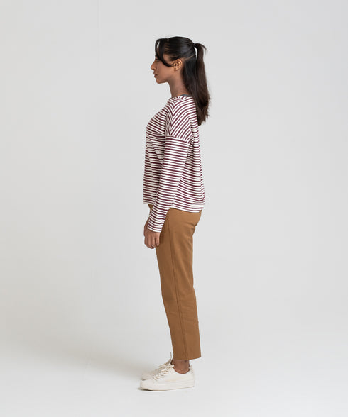 Women's Striped Boat Neck Sweatshirt