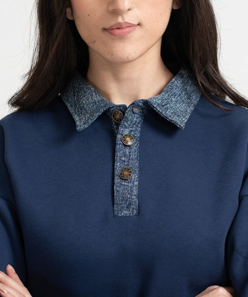 Women's Denim Collar Sweatshirt