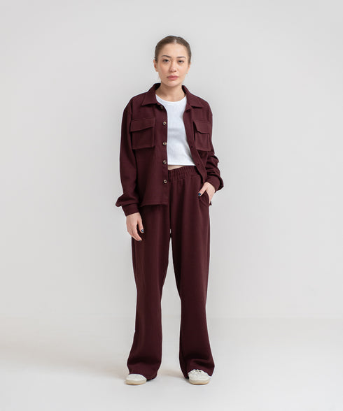 Women's Waffle Cropped Button Down Shirt