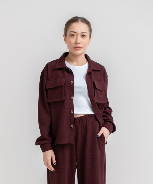 Women's Waffle Cropped Button Down Shirt