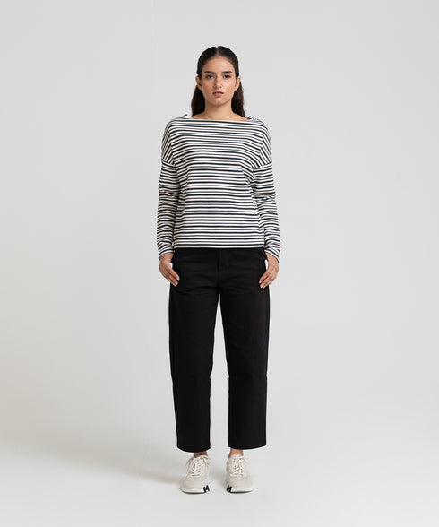 Women's Striped Boat Neck Sweatshirt