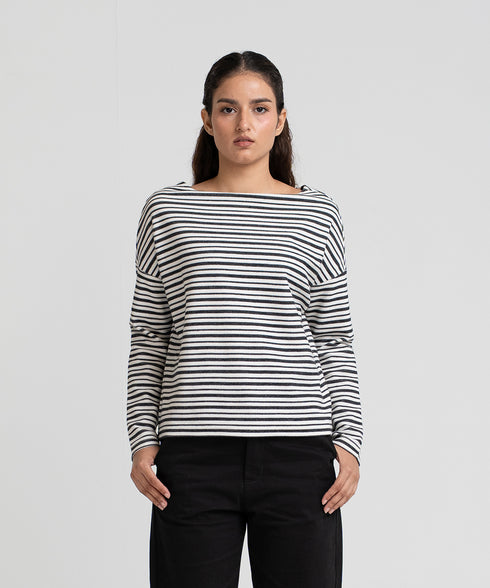 Women's Striped Boat Neck Sweatshirt