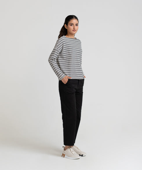 Women's Striped Boat Neck Sweatshirt