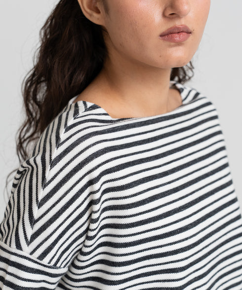 Women's Striped Boat Neck Sweatshirt