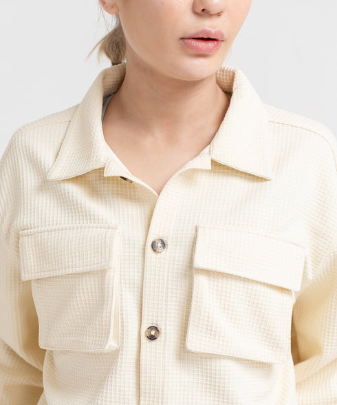 Women's Waffle Cropped Button Down Shirt