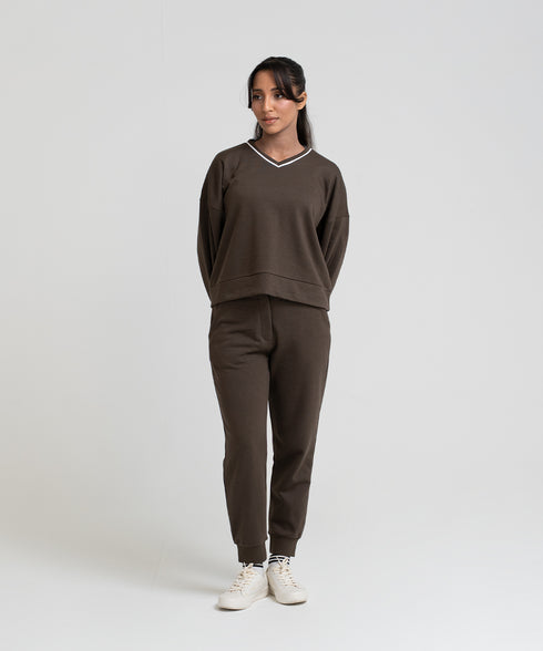 Women's Contrast V-Neck Sweatshirt