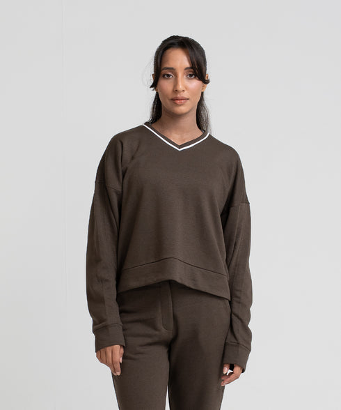 Women's Contrast V-Neck Sweatshirt