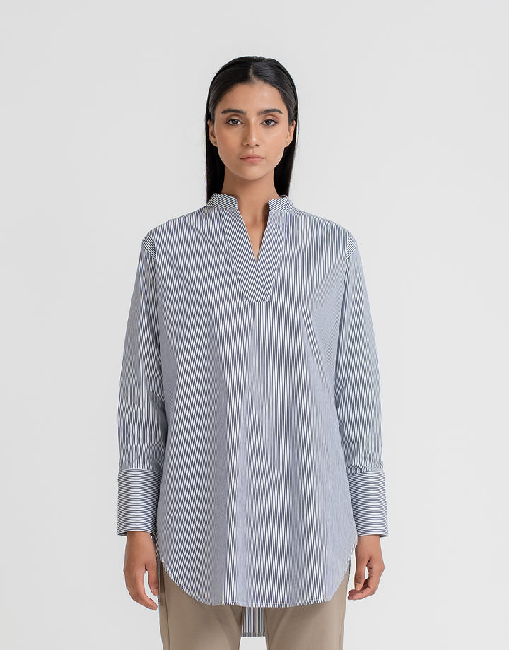 Women's Striped Open Collar Shirt