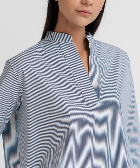 Women's Striped Open Collar Shirt