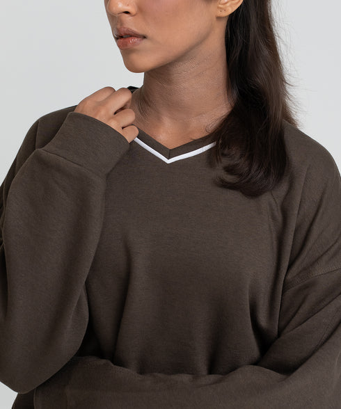 Women's Contrast V-Neck Sweatshirt