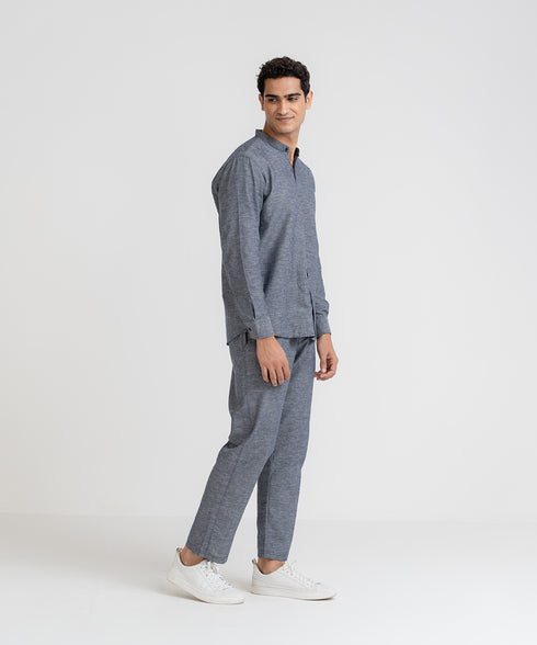 Men's Linen Band Collar Shirt