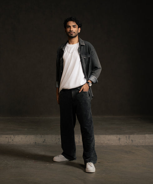 Men's Denim Panel Straight Pants