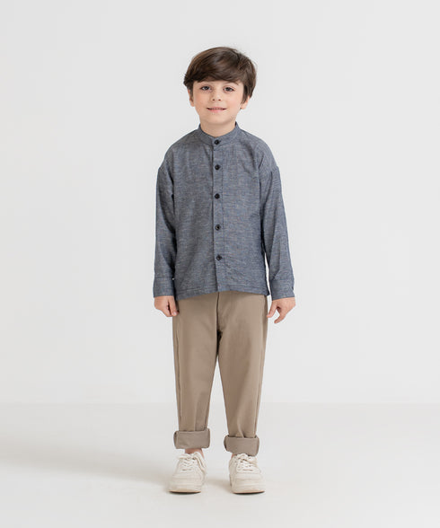 Boys' Linen Band Collar Shirt