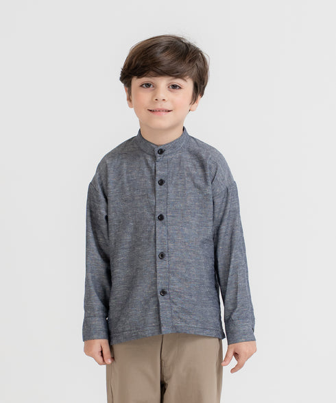 Boys' Linen Band Collar Shirt