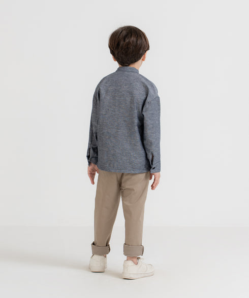 Boys' Linen Band Collar Shirt