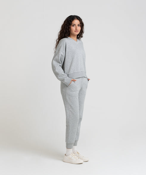 Women's Contrast V-Neck Sweatshirt