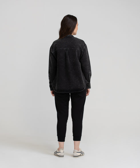 Women's Denim Band Collar Shirt